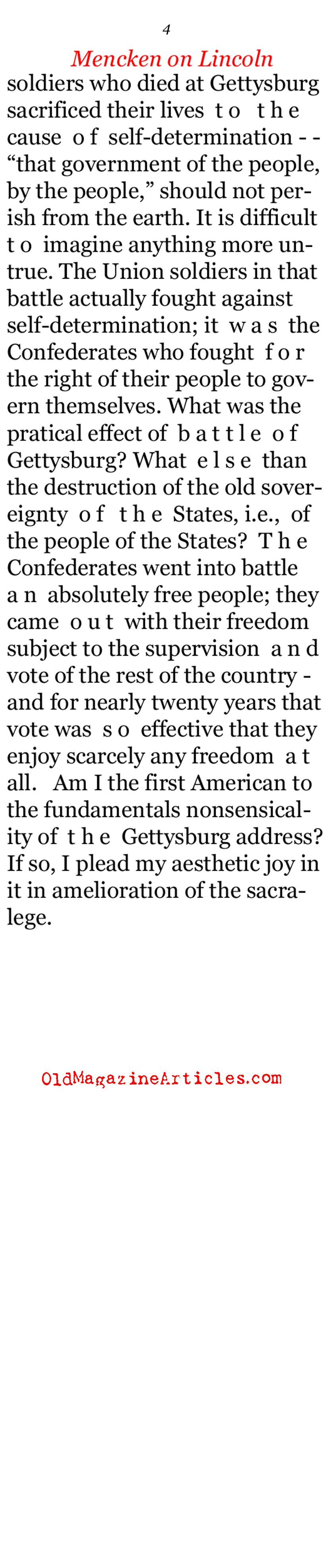 H.L. Mencken: Not Impressed with Lincoln (The Smart Set, 1920)